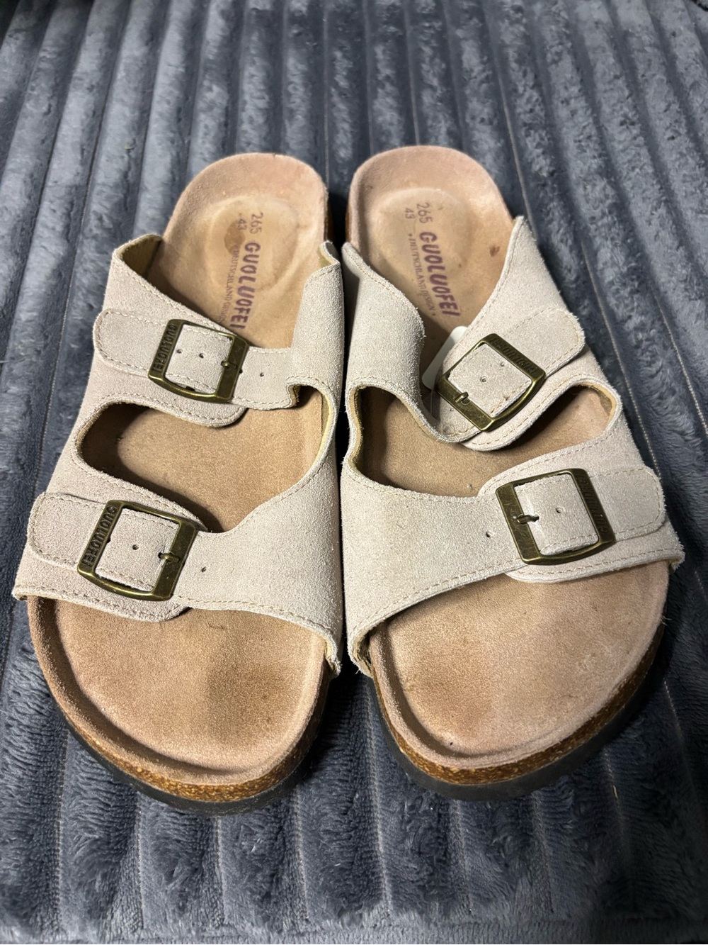 Beige Suede Double-Buckle Sandal - Comfortable Women’s Slide
